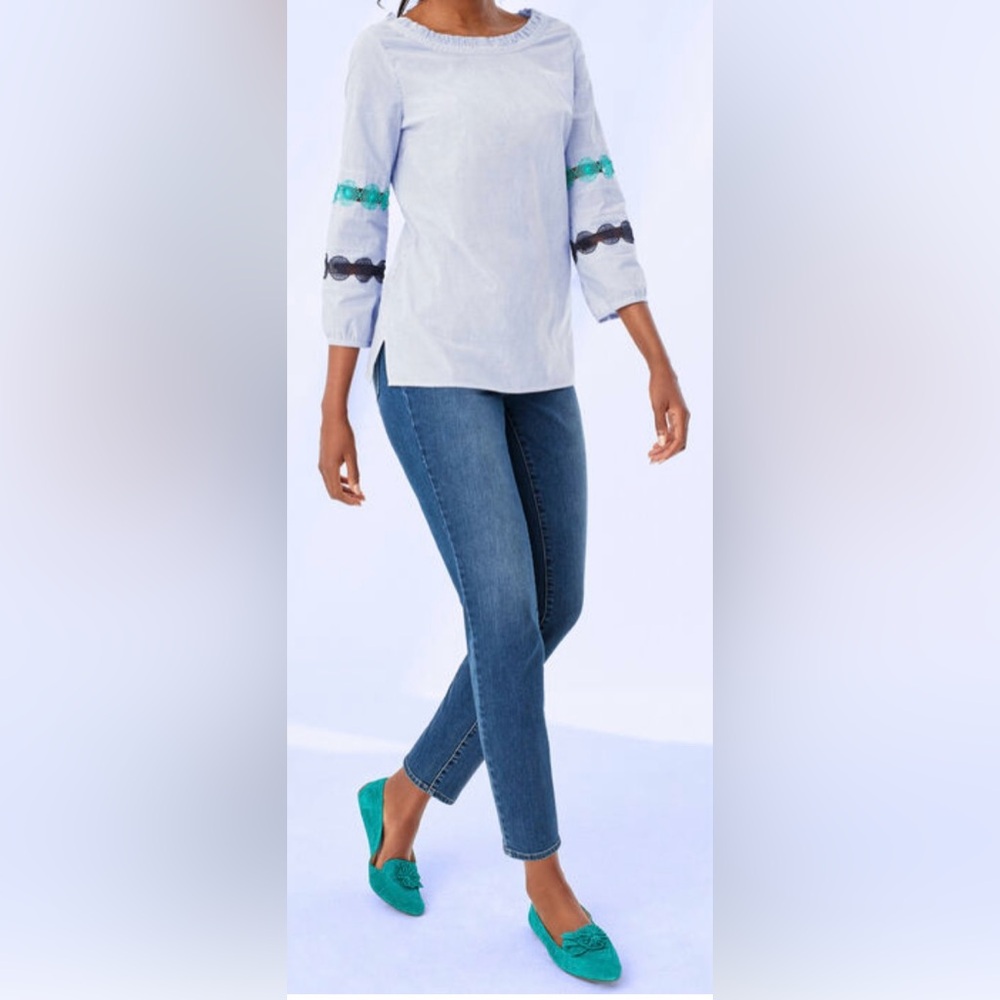Talbots Lace Trim Stripe Popover - Picture 3 of 9